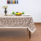 Home Spun & Crafts 80x120 Inches Rectangle Hand Block Print Tablecloth, 100% Cotton, Brown Floral Table Cloths Washable, Traditional Indian for Dining Outdoor Thanksgiving Halloween Christmas - Image 2