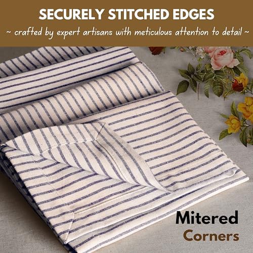 Native Fab Cloth Napkins 18x18 inches, 100% Cotton Vintage Stripped Dinner Napkins, Set of 12, Soft Breathable Absorbent, Machine Washable Cloth Napkins, Blue Beige - Image 4
