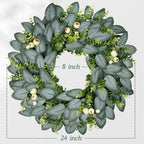 23 Inch Artificial Eucalyptus Wreaths for Front Door, Spring Boxwood Door Wreath with Berries, Summer Green Wreath for Wall Window Porch Farmhouse Wedding Decor All Year Round Indoor Outdoor - Image 2