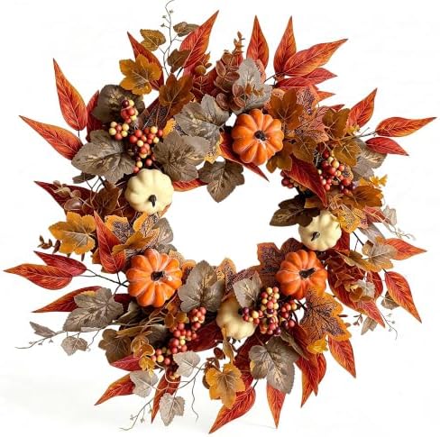 22-24 Inch Fall Wreaths for Front Door, Artificial Autumn Leaf Wreath Decor by Unknown