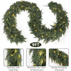 9FT Cedar Christmas Garland with Lights Realistic Prelit Pine Garland Decor - Image 2