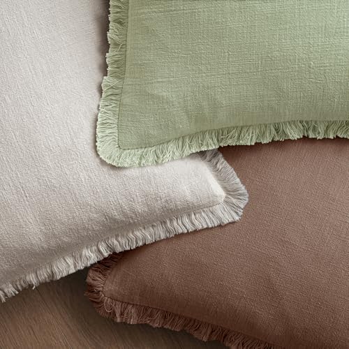 MIULEE Linen Fringe Decorative Fall Euro Pillow Covers Dark Coffee 22x22 - Image 4