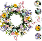 18 Inch Spring Easter Wreath, Flacredyyy Artificial with Leaves Flowers and Eggs, Easter Eggs Wreath for Front Door Indoor Farmhouse Office Home Decor - Image 2