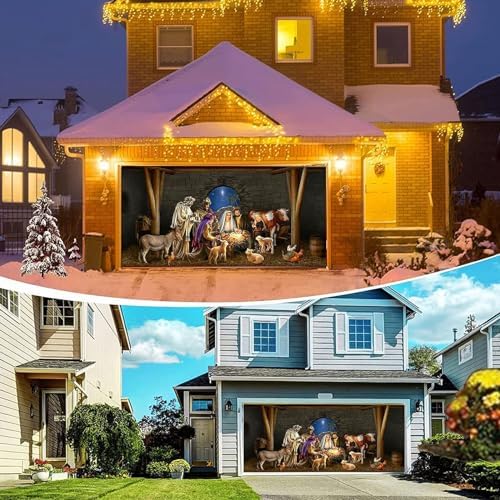 Christmas Garage Door Banner Cover with Rope, Christmas Decorations Set Nativity Scene Backdrop Birthday Decorations Xmas New Year Party Decorations, 6 x 13ft, G - Image 3