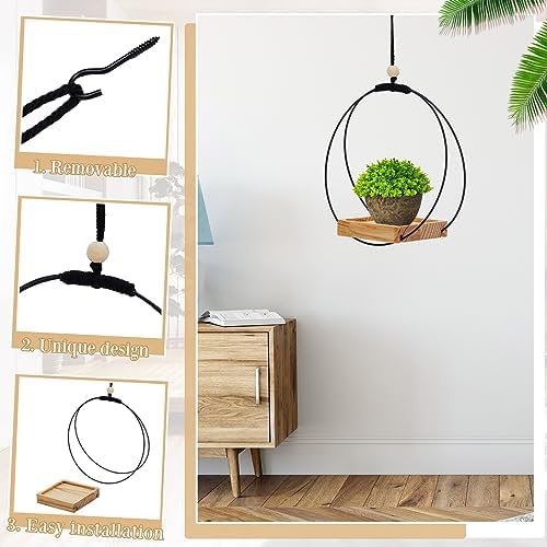 Geelin 4 Pcs Hanging Plant Holder with Wood Base Window Planter Boho, Khaki - Image 5
