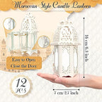 Potchen 12 Pcs Moroccan Lanterns White Candle Lantern Holders, 2.7" x 6.3" - Image 2