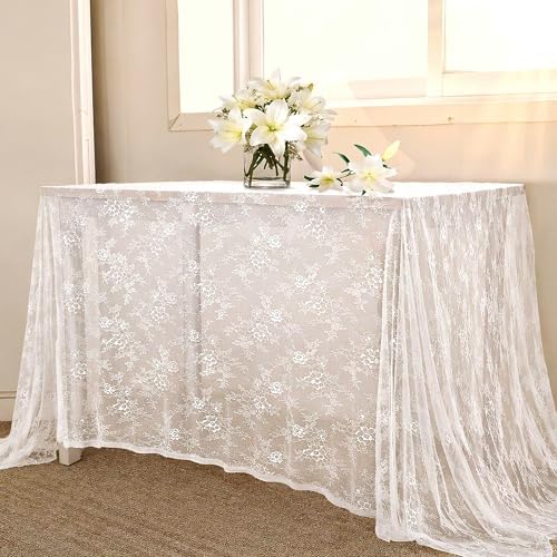 LuoluoHouse 2 Packs 60 x 120 Inch White Lace Rustic Table Cloths Vintage by LuoluoHouse