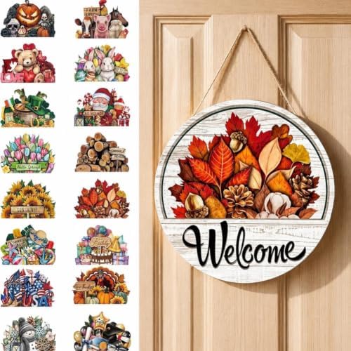 16-in-1 Interchangeable Seasonal Welcome Sign Front Door Porch Home Decor by SenyaJumf