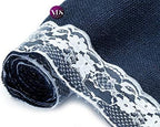 VDS Pack of 20, Burlap Table Runner with White Lace Edge, 100% Natural Jute Rustic Hessian Table Cloth Centerpiece for Wedding Birthday Party Banquet Table Decoration (Size 12X108 Inch)(Navy Blue) - Image 5