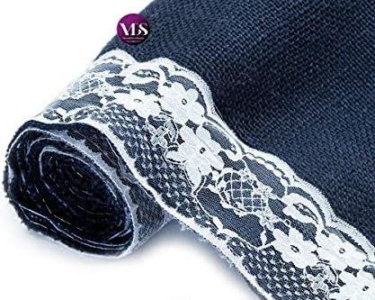 VDS Pack of 5, Burlap Table Runner with White Lace Edge, 100% Natural Jute Rustic Hessian Table Cloth Centerpiece for Wedding Birthday Party Banquet Table Decoration (Size 12X108 Inch)(Navy Blue) - Image 5