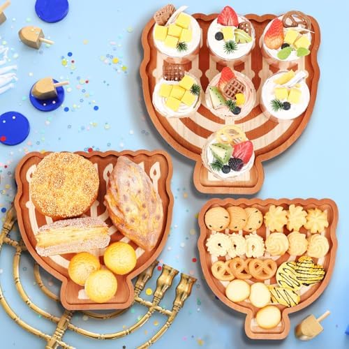 Rtteri 3 Pcs Hanukkah Platters Wood Decorative Trays Food Plate Cookie Serving Trays Happy Chanukah Decorations for Holiday Party Supplies Dessert Snack Home Display, 3 Sizes(Menorah) - Image 5
