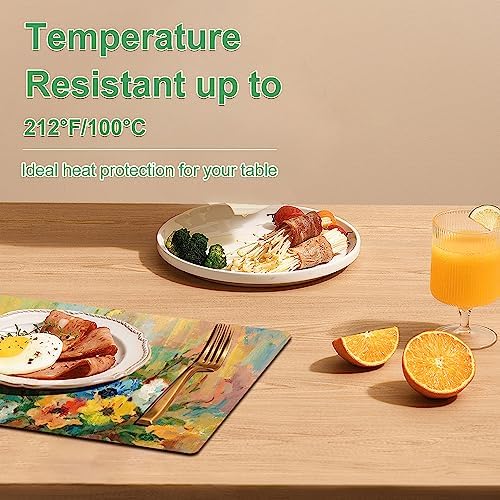 Spring Floral Placemats Set of 4 - Faux Leather Heat Resistant Placemats for Dinner Table, Non-Slip Waterproof Oil-Proof Washable Reusable Placemat for Indoor Outdoor Kitchen, 15.75In*11.81In - Image 2