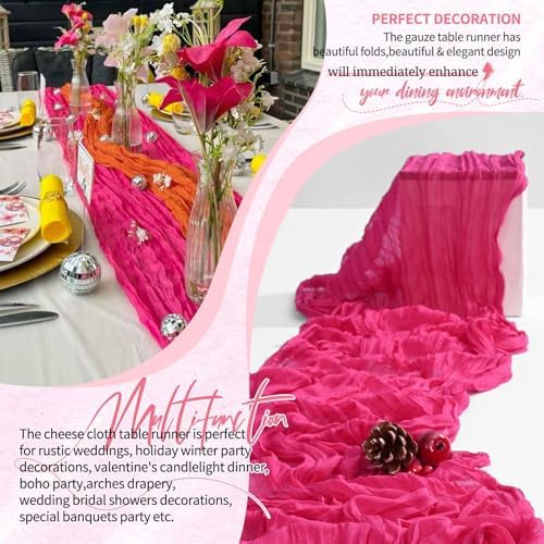 18 Pack Cheesecloth Table Runner 10FT Hot Pink Table Runner Boho Gauze Cheese Cloth Table Runners Long Rustic Sheer Table Decorations for Wedding Party Baby Bridal Shower Birthday Holiday Home - Image 6