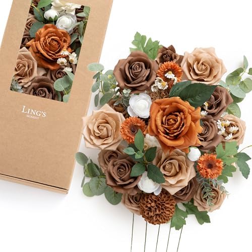 Ling's moment Artificial Wedding Fall Flowers Deluxe Combo, Earth Brown by LingsMoment