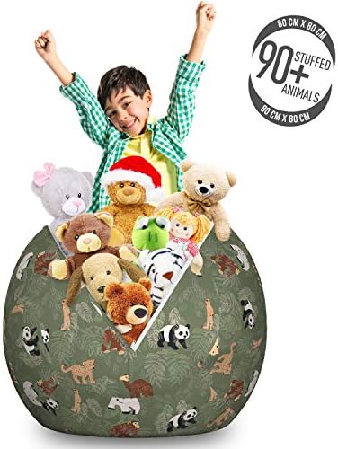 Ambesonne Forest Friends Storage Toy Bag Chair, Design with Monkey Panda Bear and Outline Leaves, Stuffed Animal Organizer Washable Bag, Large Size, Reseda Green Multicolor - Image 3
