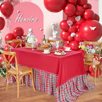 Fanqisi Red Ruffle Table Cloth Gingham Tablecloth - 90 x 132 Inch Polyester Tablecloths Rectangle Washable Farmhouse Table Cover for Birthday Wedding Picnic Dessert Holiday Party Decoration - Image 3