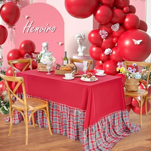 Fanqisi Red Ruffle Table Cloth Gingham Tablecloth - 90 x 132 Inch Polyester Tablecloths Rectangle Washable Farmhouse Table Cover for Birthday Wedding Picnic Dessert Holiday Party Decoration - Image 3