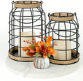 Rustic Farmhouse Decorative Lantern Set of 2, Boho Lanterns with LED Candles, Modern Farmhouse Indoor Outdoor Decor for Living Room Patio Porch Fireplace Kitchen Dining Table Centerpiece by Lumeavetra
