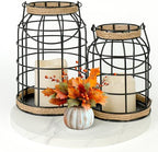 Rustic Farmhouse Decorative Lantern Set of 2, Boho Lanterns with LED Candles, Modern Farmhouse Indoor Outdoor Decor for Living Room Patio Porch Fireplace Kitchen Dining Table Centerpiece by Lumeavetra