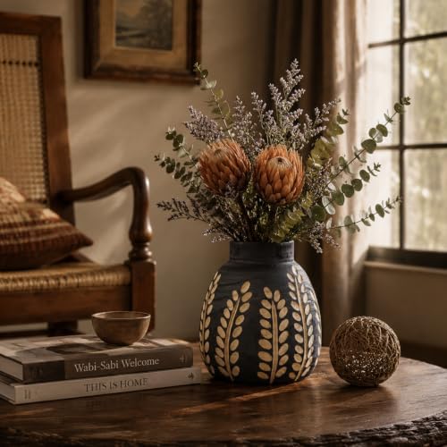 Home Decor Vases for Centerpieces,Wood Flower Vase for Living Room Decor，Black Boho Bookshelf Desk Entry Way Coffee Table Decor,Kitchen Office Laundry Bedroom Decor Aesthetic Vases for Flowers - Image 2