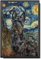 Metal Sign Vintage Tin Sign Scottish Terrier Starry Night Terrier Brave Terrier in Night for Home Scottish Keep and Seasonal Celebrations Rustproof Aluminum 12×16 Inches with Metal Frame by YmyooForTinSign