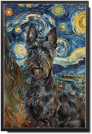 Metal Sign Vintage Tin Sign Scottish Terrier Starry Night Terrier Brave Terrier in Night for Home Scottish Keep and Seasonal Celebrations Rustproof Aluminum 8×12 Inches with Metal Frame by YmyooForTinSign
