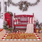 Tinideya 2 Pcs Large Red Christmas Layered Doormat Winter Front Door Mat - Image 6