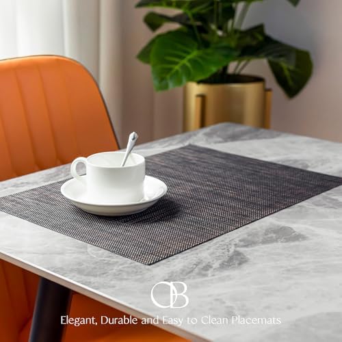 Placemats Set of 12 - Easy Clean Woven Vinyl Placemats for Dining Table, Indoor/Outdoor Place Mats, Washable PVC Table Mats（Black/Brown） - Image 3