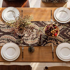 Floral Chenille Table Runner 90 Inches Non-Slip Tassels, Brown - Image 6