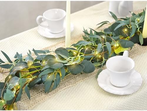 FiveSeasonStuff Rustic Willow and Eucalyptus Garlands – Lifelike Greenery with USB-Powered 100 LED String Lights – Perfect for Weddings, Home Decor, Events, and Seasonal Decorations - Image 3