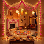 Yalikop 10 Pcs Pom Pom Garland 5 ft Diwali Party, Rose Red - Image 6