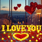 I Love You Light up Letter 24 Candles & 2000 Rose Petals, Deep Red - Image 3