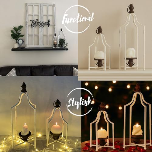 12.5" & 16.5" Timeless Cozy Decorative Lanterns Set of 2, Handcrafted Metal Iron Candle Holders, Farmhouse Elegance Fireplace Mantel Table Festive Gatherings Decor - Image 3