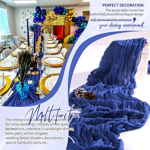30 Pack Cheesecloth Table Runner 10FT Royal Blue Table Runner Boho Gauze Cheese Cloth Table Runners Long Rustic Sheer Table Decorations for Wedding Party Baby Bridal Shower Birthday Holiday Home - Image 6