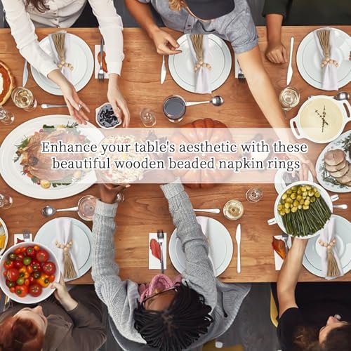 50 Pack Farmhouse Rustic Napkin Rings with Tassel Wood Bead Rings for Table Decor Boho Wedding Party Dining Spring Banquet - Image 6