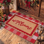 2pcs Christmas Welcome Mat for Front Door Layered Buffalo Plaid Outdoor Rug by Unknown