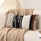 Black Boho Lumbar Throw Pillow Cover 14x24 Decorative Pillows - Image 2