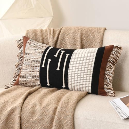 Black Boho Lumbar Throw Pillow Cover 14x24 Decorative Pillows - Image 2
