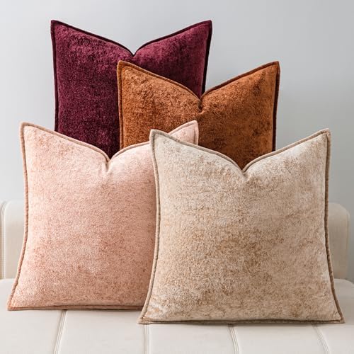 a moment Throw Pillow Covers 22X22 Inch 4 Packs,Soft Velvet Decorative Pillow Cases with 3D Ice Flower,Texture Modern Accent Cushion Covers for Sofa Couch Home Decor Desert Rose by amoment