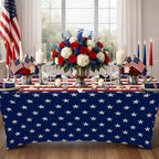 Frienda 2 Pcs Veterans Day Tablecloth 6ft Patriotic Stretch Table Covers - Image 2