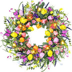 24 Inch Spring & Summer Artificial LED Tulip Wreath with LED Lights, Multicolor, for Easter, Holidays & Celebrations by cacise