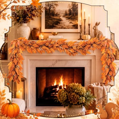Riceshoot 6 ft Fall Garland for Mantle, Autumn Leaf Thanksgiving Decor - Image 3