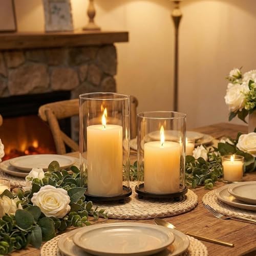 Set of 2 Black Hurricane Candle Holders with Glass Sleeves - Image 2