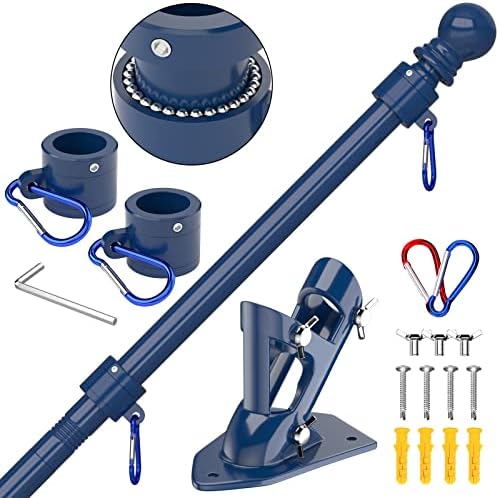 ZMTECH Flag Pole - Upgraded Bracket, 6 FT Stainless Steel Flag Poles for Outside House, Residential or Commerical, Tangle Free Flag Pole Kit for American Flag (without Flag, Blue) by HighQualityGardeningTools