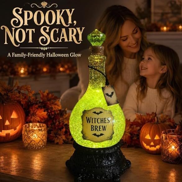 Lighted Witches Brew Poison Bottle Glitter Globe, Green Light Up Halloween Apothecary Decoration with Swirling Glitter Effect Spooky Witchy Tabletop Decor for Mantel Shelf Party Home Office，2Pcs - Image 2