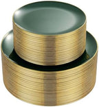 PULOTE 100PCS Green Plastic Plates - Green Disposable Plates With Gold Rim - Include 50 Pieces Dinner 10.25inch,50 Pieces Dessert 7.5inch for Party&Christmas by PULOTEpartywareWesupplyproductsandyouenjoylife