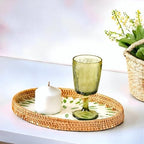 i-lan Set of 3 Green Mother of Pearl Inlay Rattan Trays - Oval Handwoven Decorative Nesting Trays for Coffee Table & Ottoman - 13/12/11 Inch Emerald Green Woven Platters for Boho Home Decor & Wall Art - Image 4
