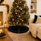 Black Velvet Christmas Tree Skirt with Ruffled Edge&Pearl,60" - Image 3