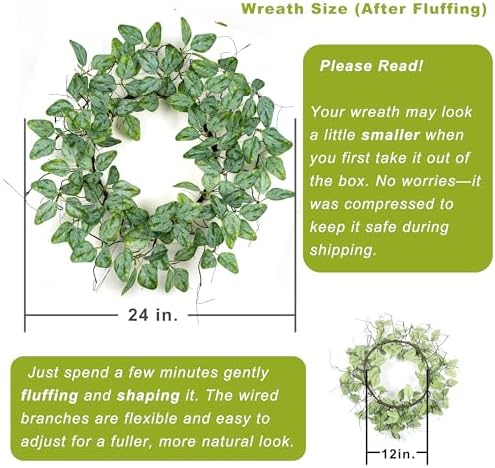 Summer Wreath for Front Door, 24 in Twig Eucalyptus Wreath - Image 5