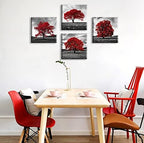 DJSYLIFE Modern Red Tree Wall Art, Black White Canvas Print for Living Room - Image 4